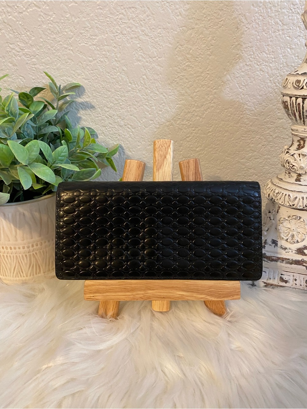 Vivienne Westwood Black Orb Embossed Leather Wallet Clutch
